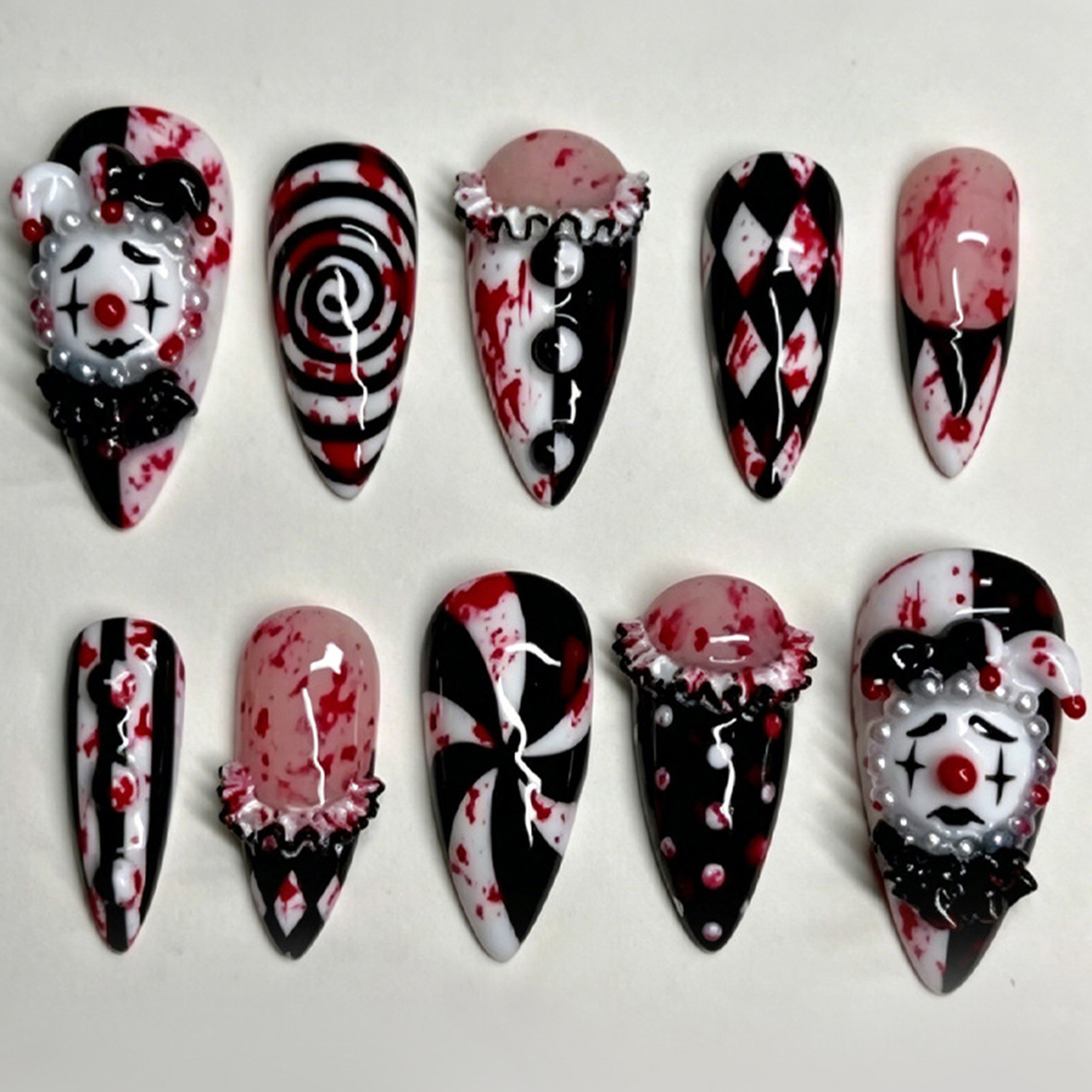 Nail Art Press On - 30 stuks grappige donkere clown opzetnagels