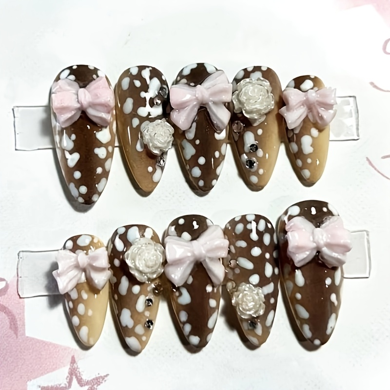 Nail Art Press On - 10 stuks amandelvormige nagels, melkkoffiekleurige nagels