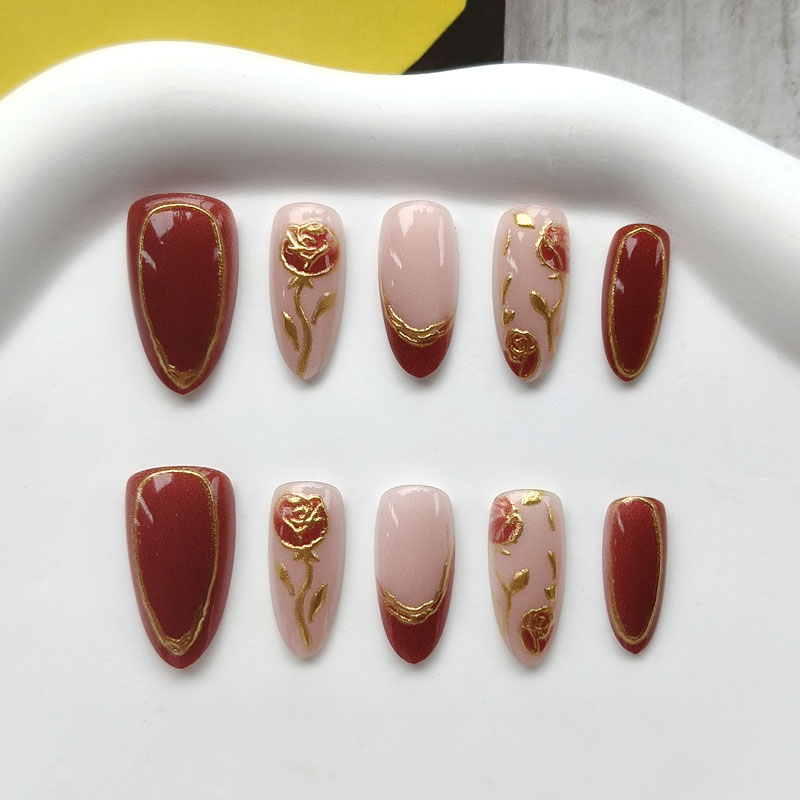 10 stuks, Franse stijl, wijnro - Nail Art Press On recensie en prijs