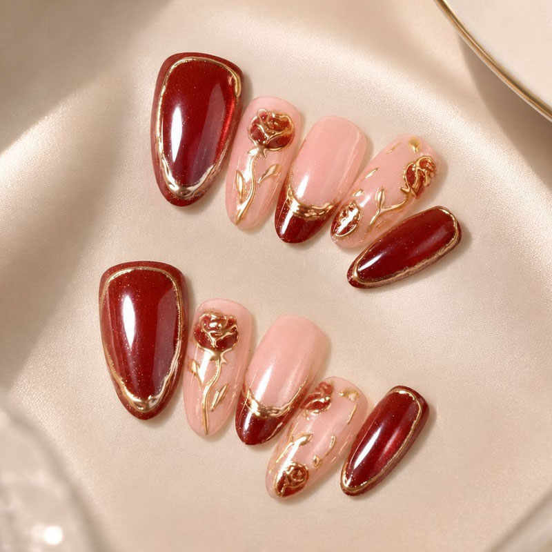10 stuks, Franse stijl, wijnro - Nail Art Press On recensie en prijs