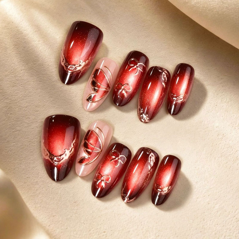 10 stuks, Franse stijl, wijnro - Nail Art Press On recensie en prijs