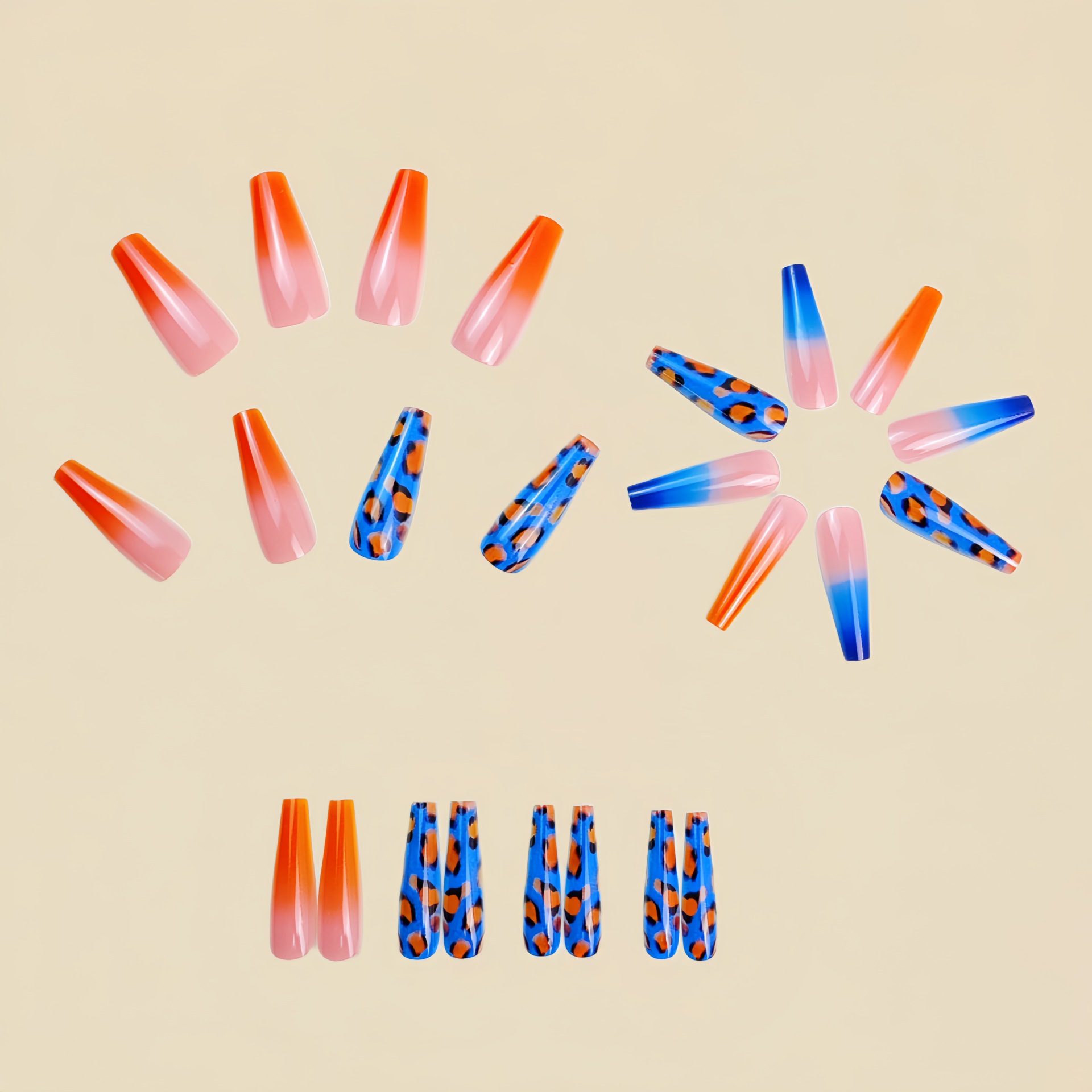 Gradient oranje blauwe nepnage - Nail Art Orange recensie en prijs